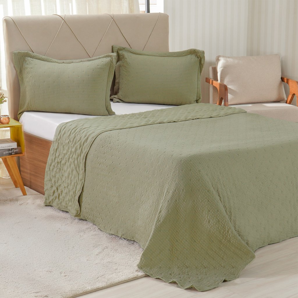 Kit Colcha King Santorini New  260x280cm Folha Seca