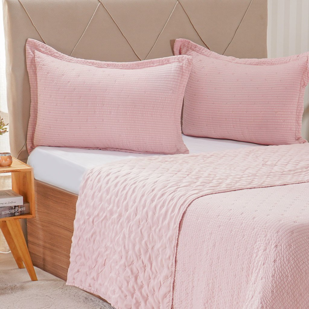 Kit Colcha King Santorini New  260x280cm Rosa Glace