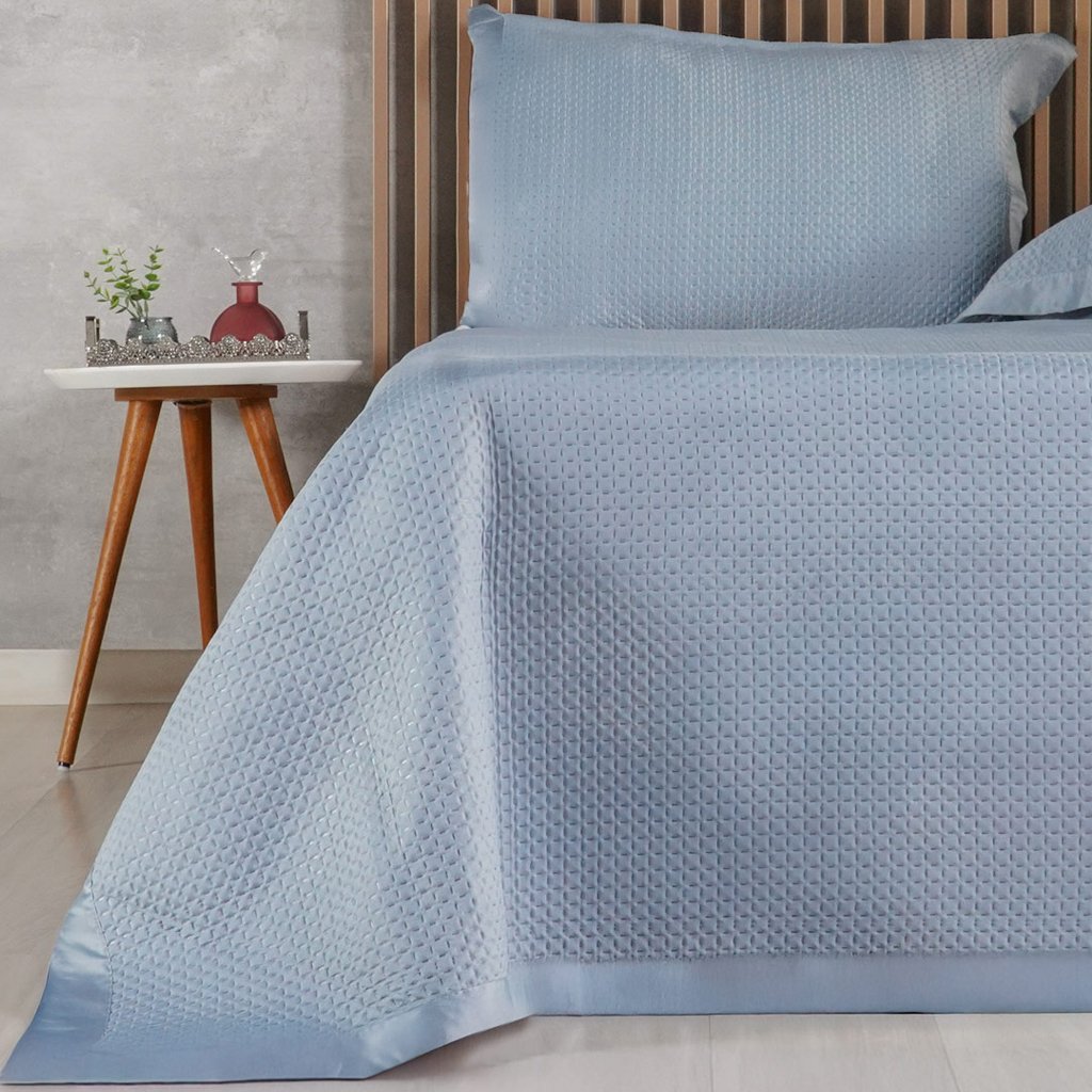 Kit Colcha King Satinatta Cetim 100% Poliéster 260x280cm Bruma Azul
