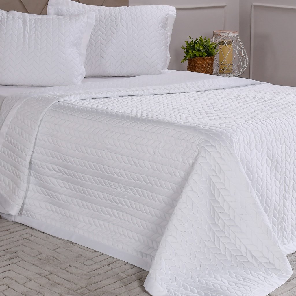 Kit Colcha King Satinatta Cetim Toque Pele de Pessego 260x280cm Branco