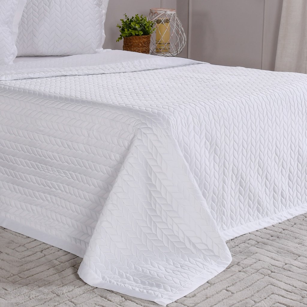 Kit Colcha King Satinatta Cetim Toque Pele de Pessego 260x280cm Branco