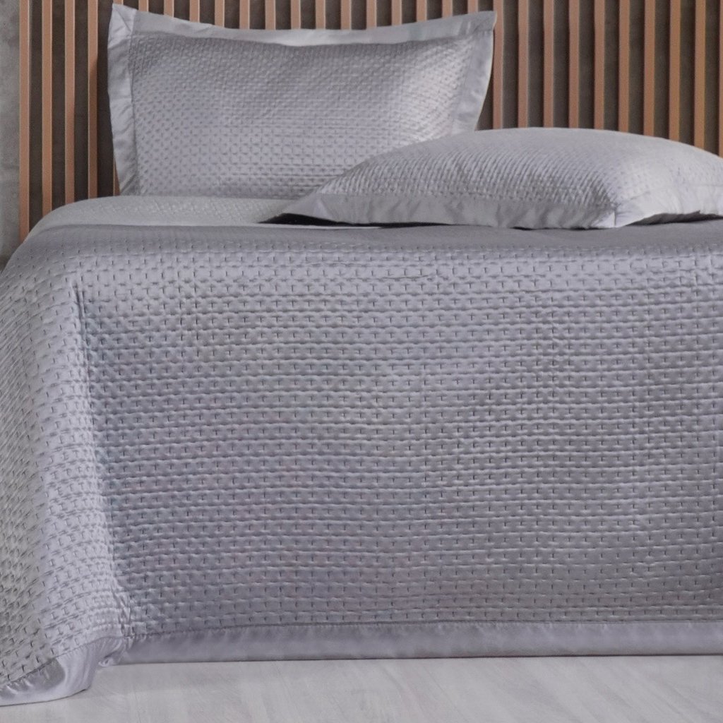 Kit Colcha King Satinatta Cetim Toque Pele de Pessego 260x280cm Cinza Elefante