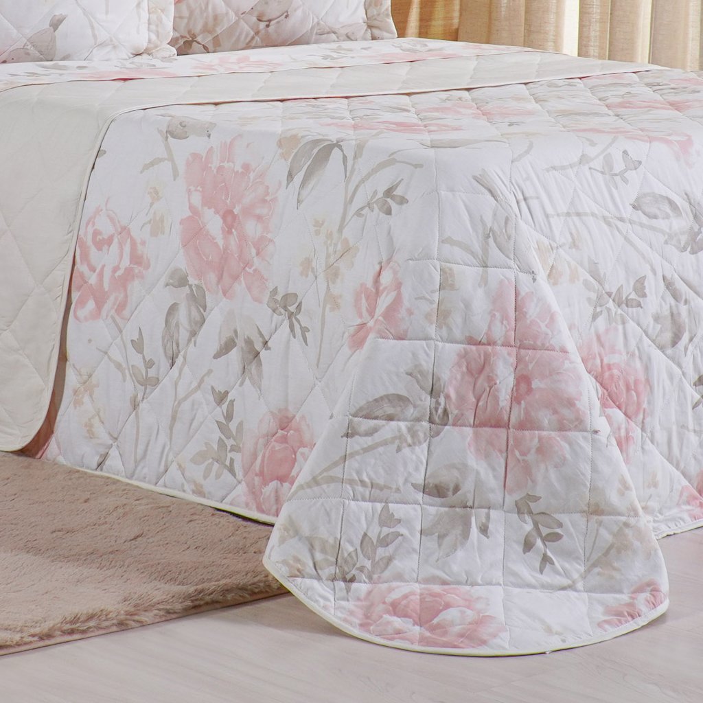 Kit Colcha Queen 200 Fios Estampada New 100% Algodão 240x260cm Aquarelle