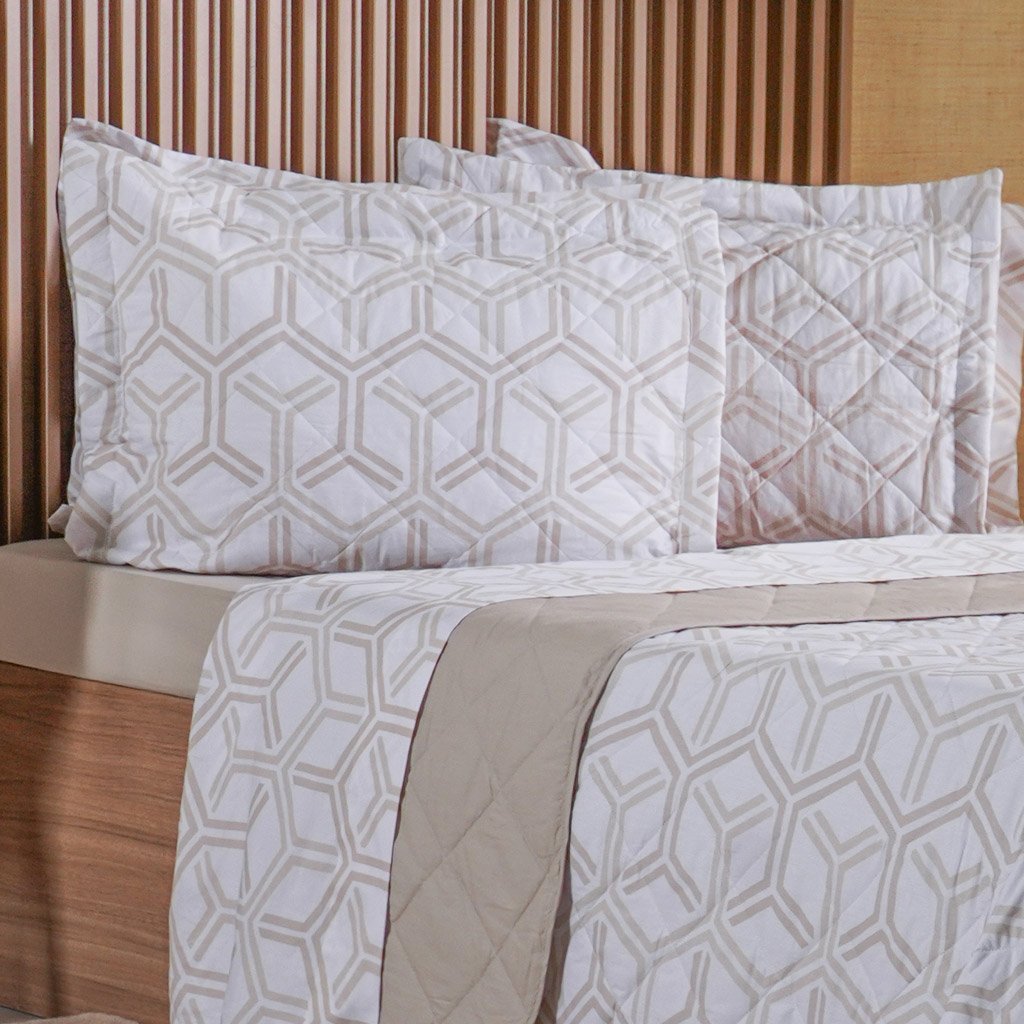 Kit Colcha Queen 200 Fios Estampada New 100% Algodão 240x260cm Rayon