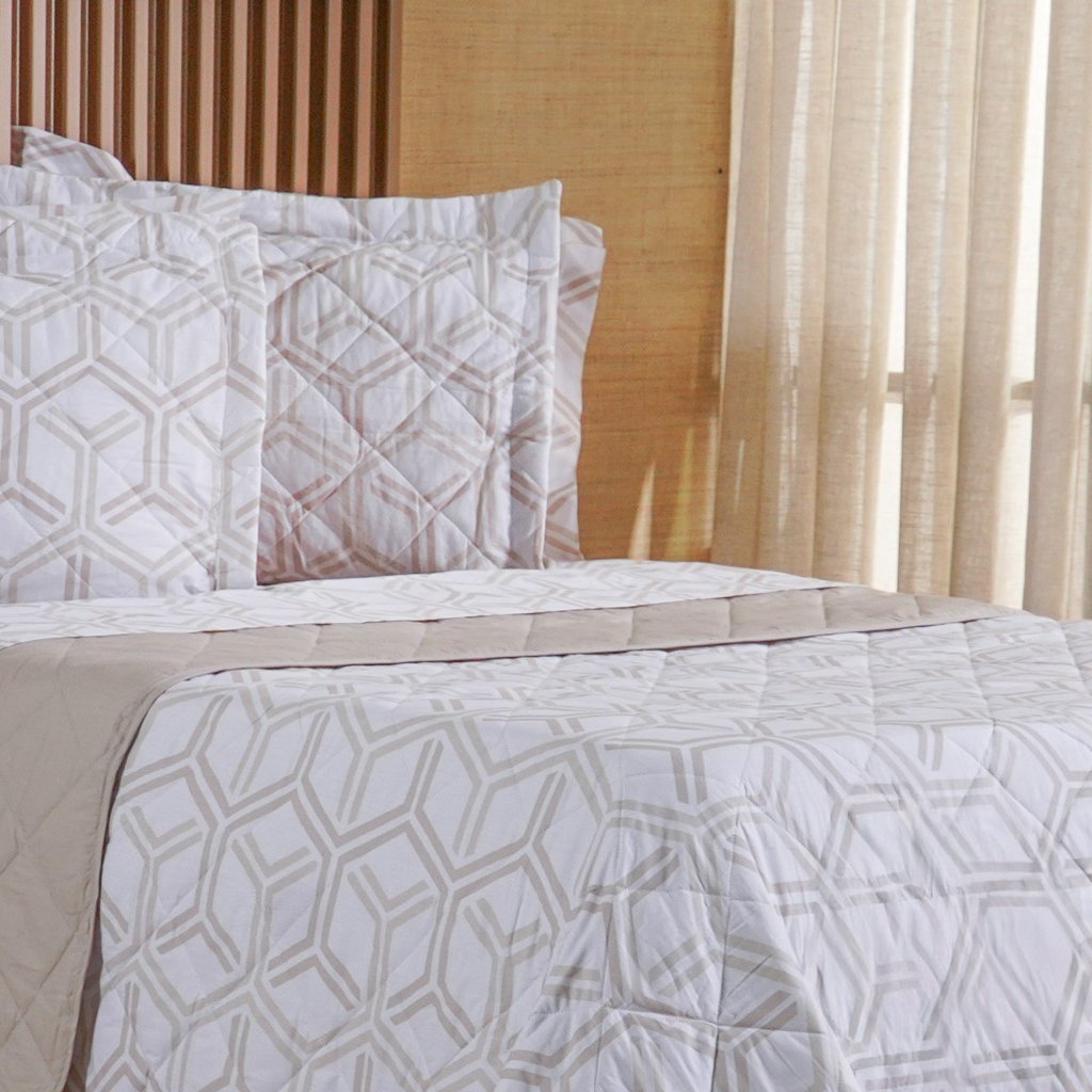 Kit Colcha Queen 200 Fios Estampada New 100% Algodão 240x260cm Rayon