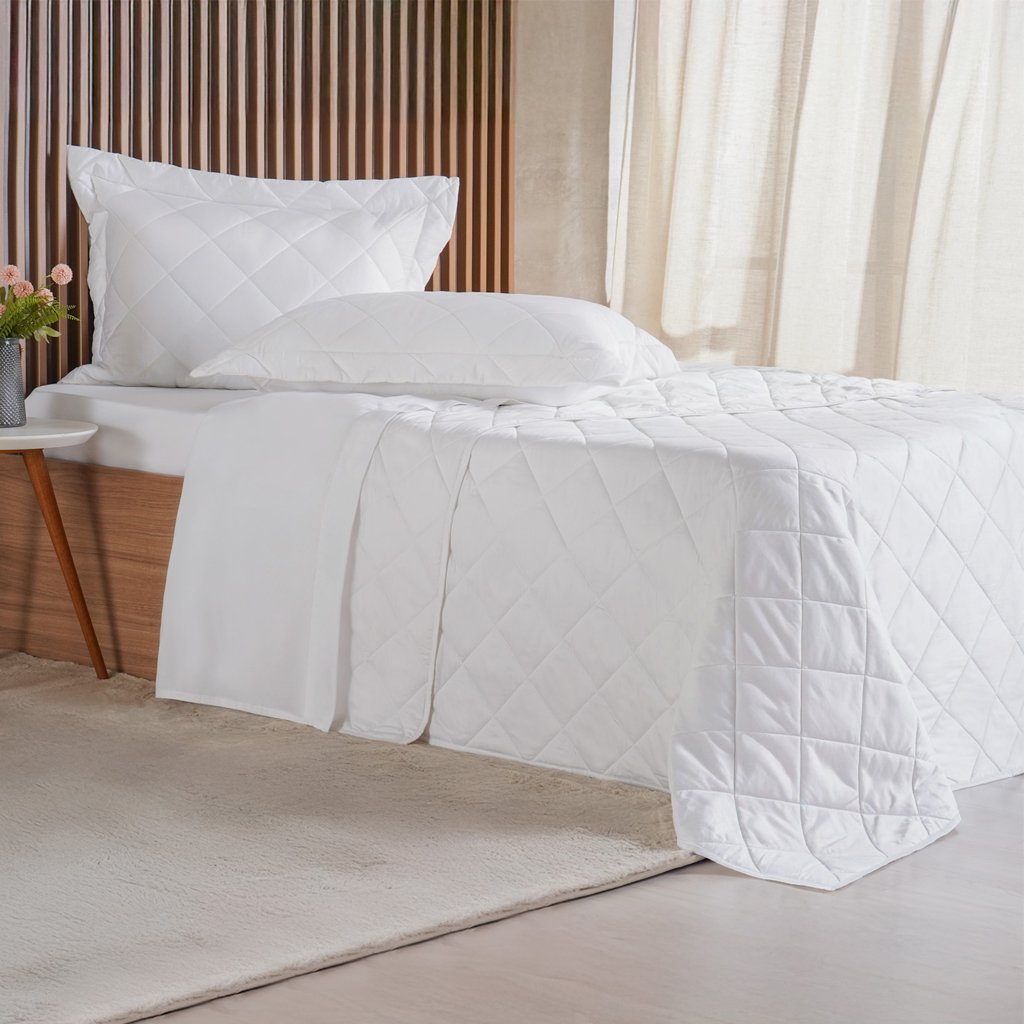 Kit Colcha Queen 3 Pçs Ricamo 300 Fios 100% Algodão 240x260cm Branco