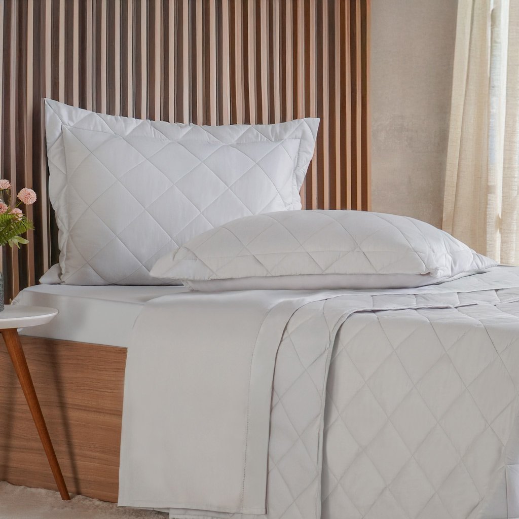 Kit Colcha Queen 3 Pçs Ricamo 300 Fios 100% Algodão 240x260cm Cinza Fog