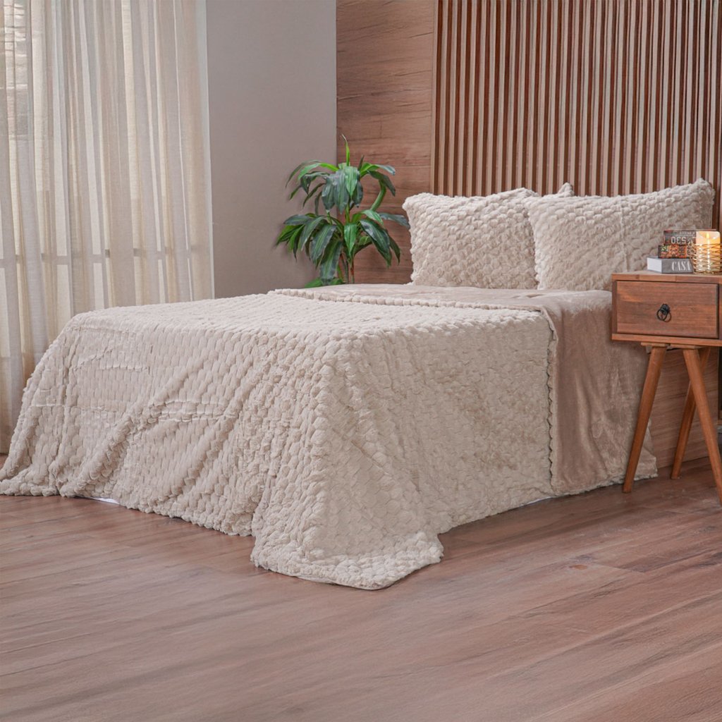 Kit Colcha Queen Luxor Jacquard 100% Poliéster 230x250cm Biscuit