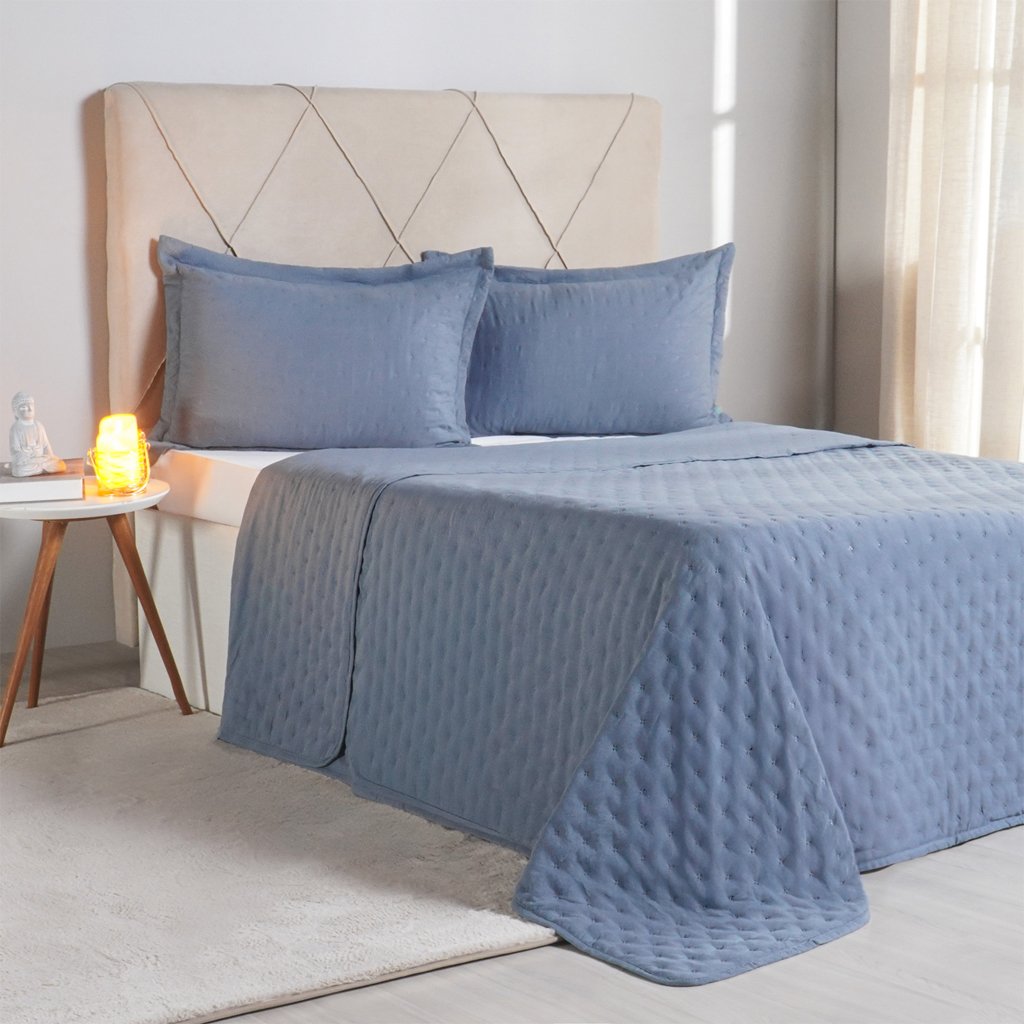Kit Colcha Queen Miraggio New Soft 100% Poliéster 240x260cm Azul Cobalt