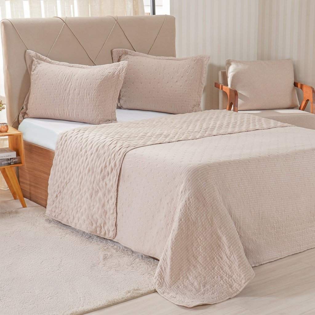 Kit Colcha Queen Santorini New 240x260cm Biscuit