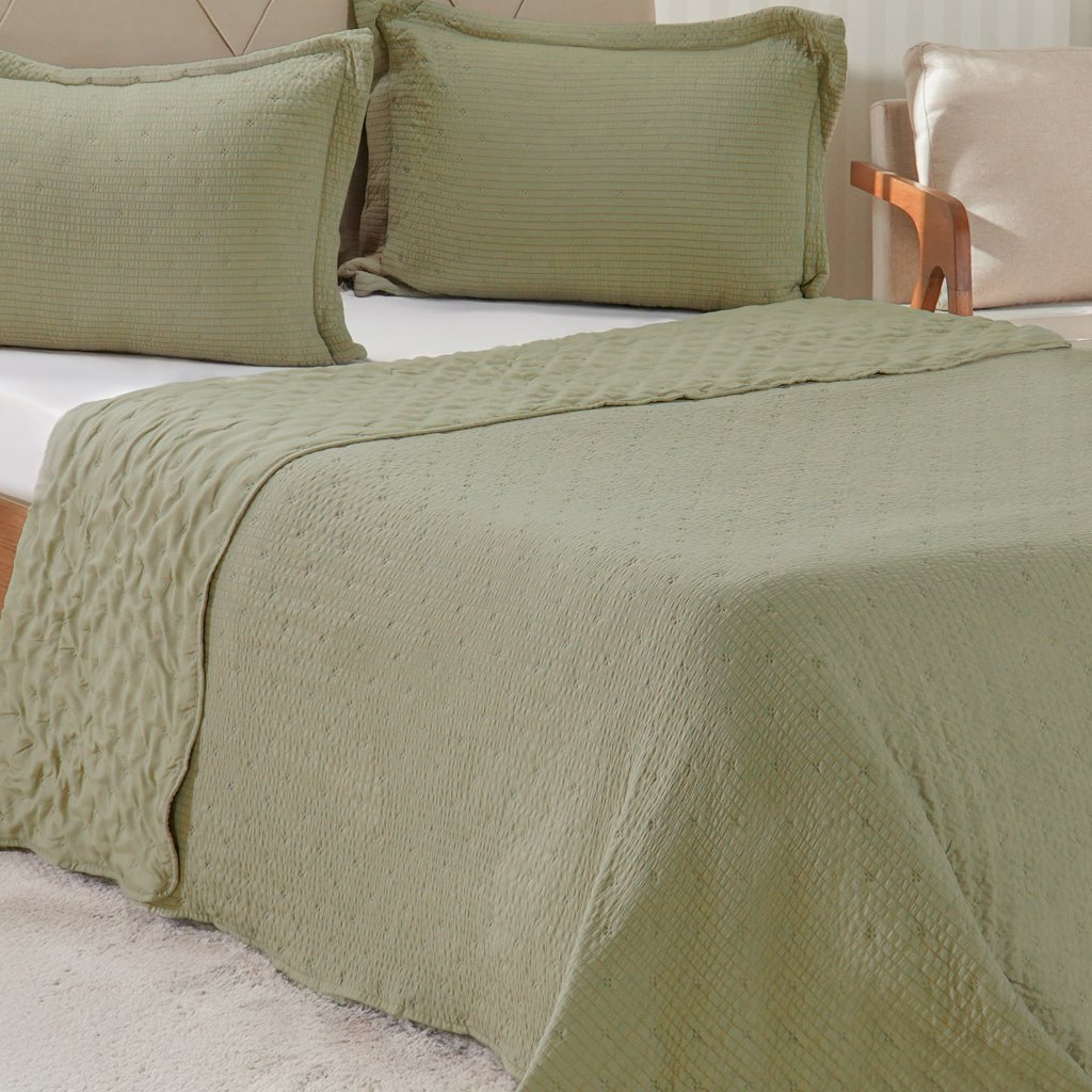 Kit Colcha Queen Santorini New 240x260cm Folha Seca