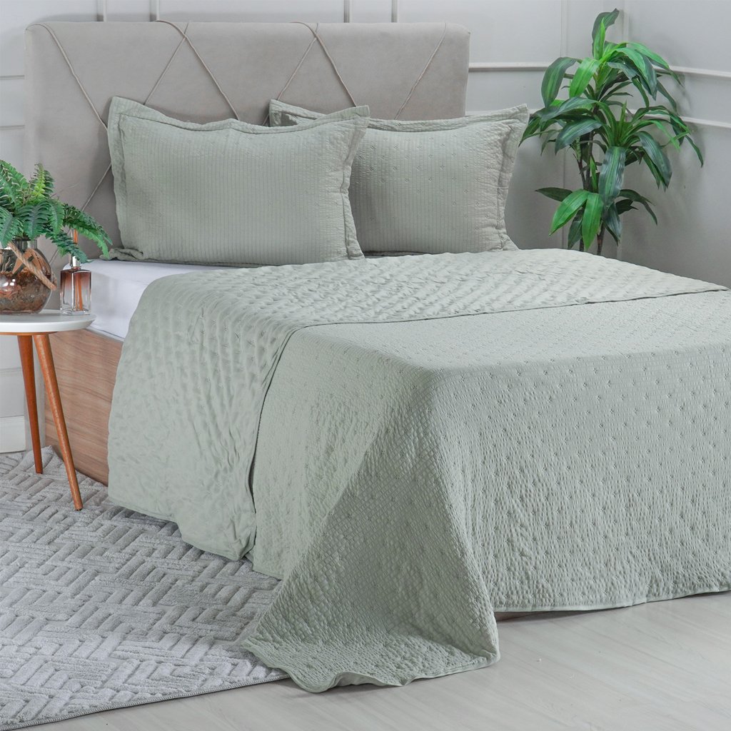 Kit Colcha Queen Santorini Super Macia 240x260 Olive
