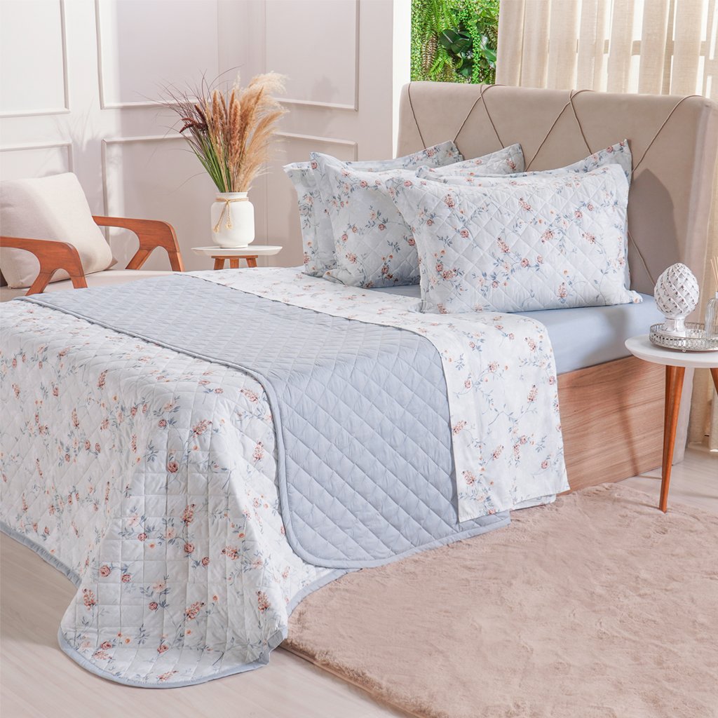 Kit Colcha Solteiro 200 Fios Estampada 160x240cm Floralis