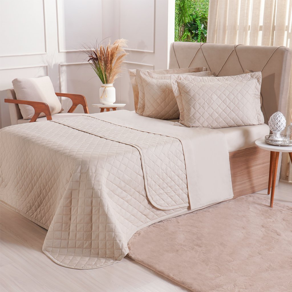Kit Colcha Solteiro 200 Fios Lisa 160x240cm Machiatto