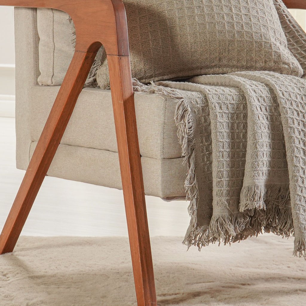 Kit Manta e 2 Capa de Almofada Decorativa para Sofá Waffle 100% Algodão 120x150cm Cashmere