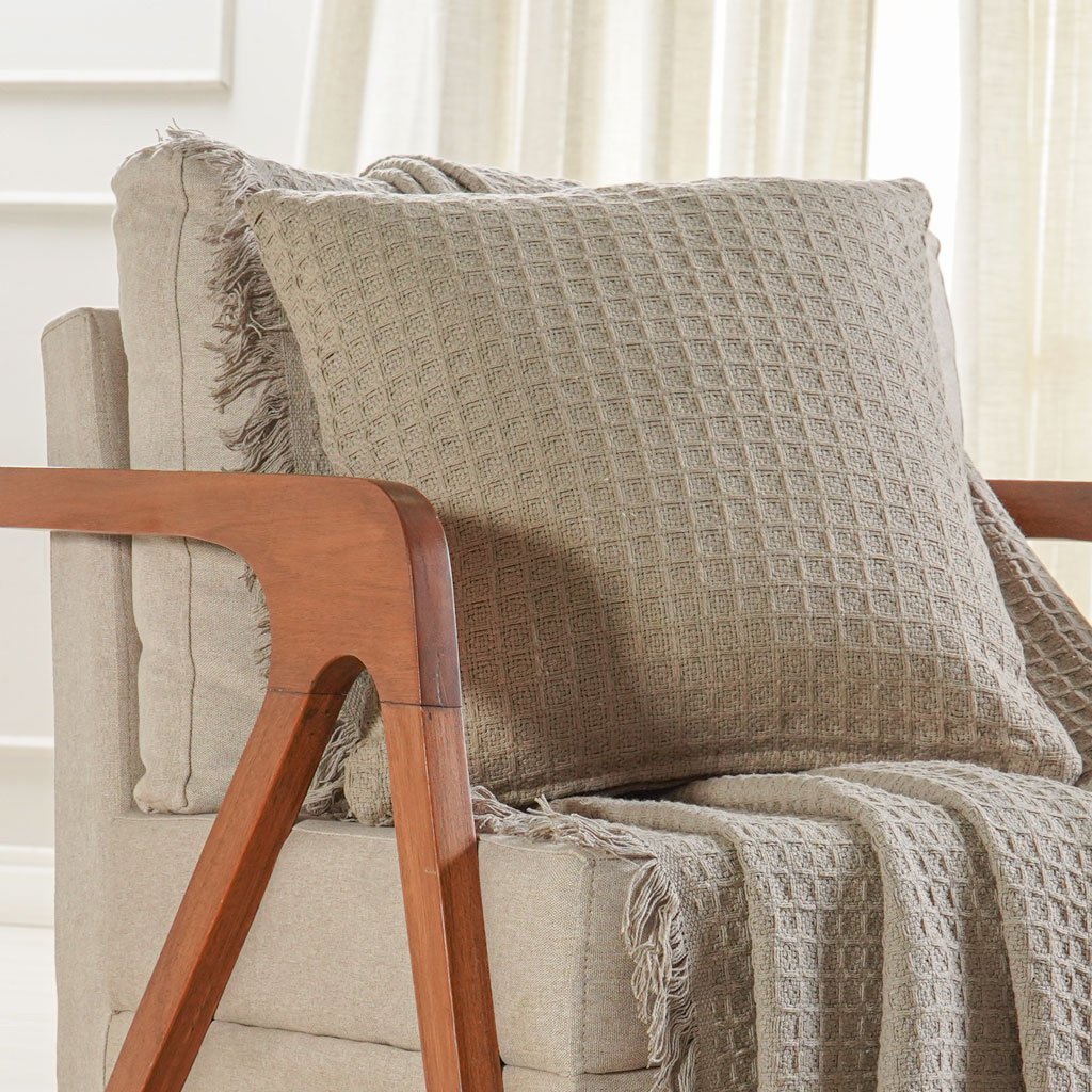 Kit Manta e 2 Capa de Almofada Decorativa para Sofá Waffle 100% Algodão 120x150cm Cashmere