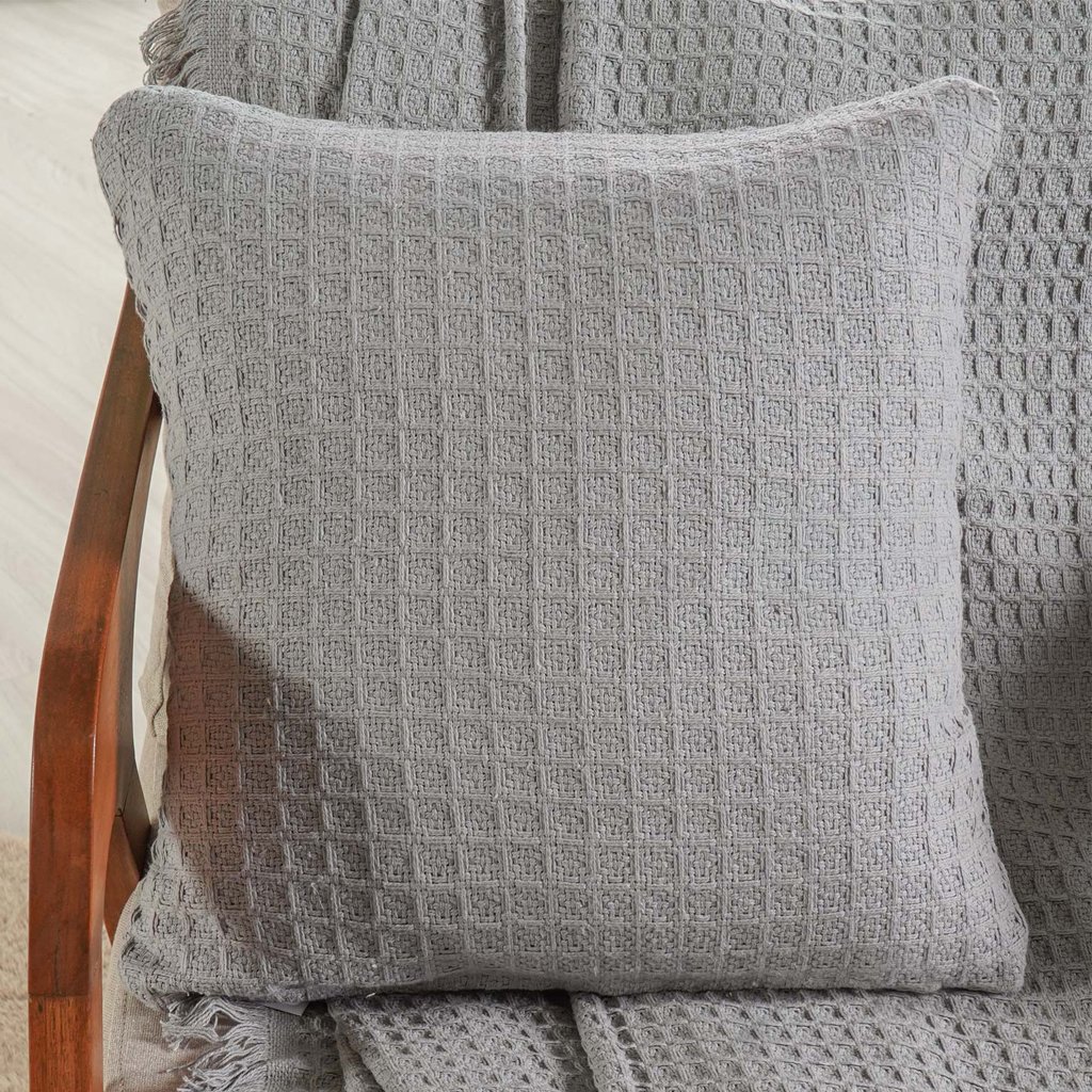 Kit Manta e 2 Capa de Almofada Decorativa para Sofá Waffle 100% Algodão 120x150cm Platina