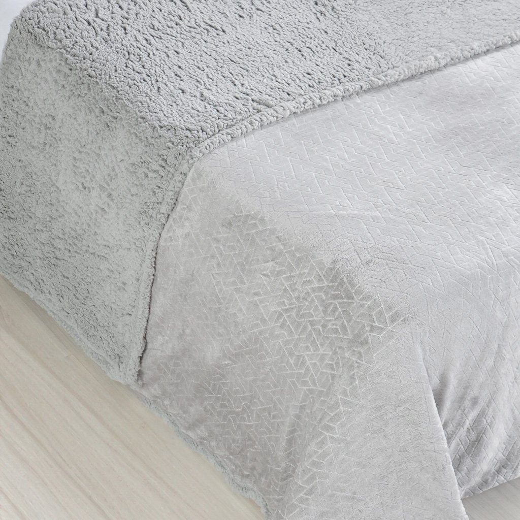 Manta Sherpa Realce Queen Dupla Face 220x240cm Cinza Elefante