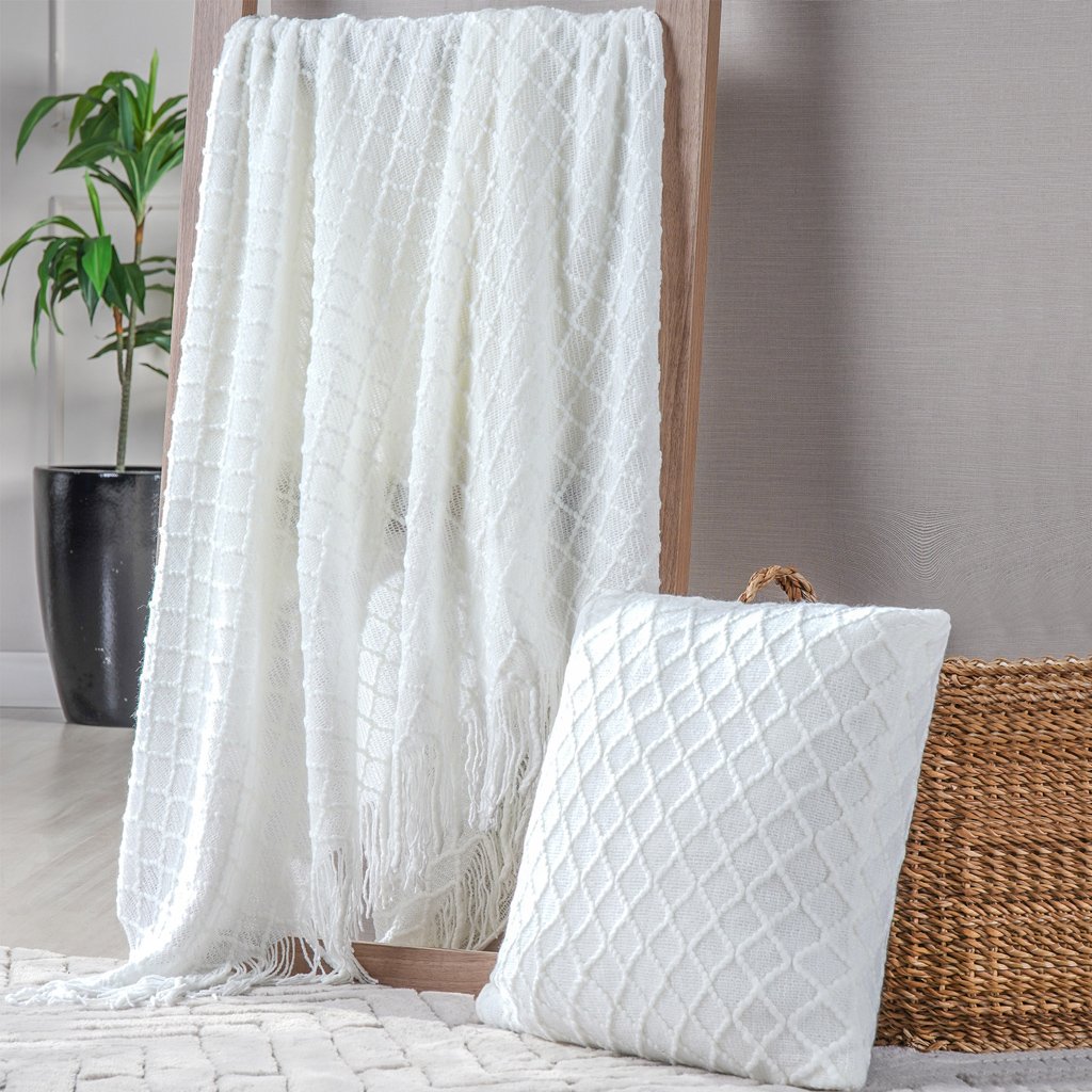 Manta Tricot Style Decorativa 127x152 Toque Super Macio Branco