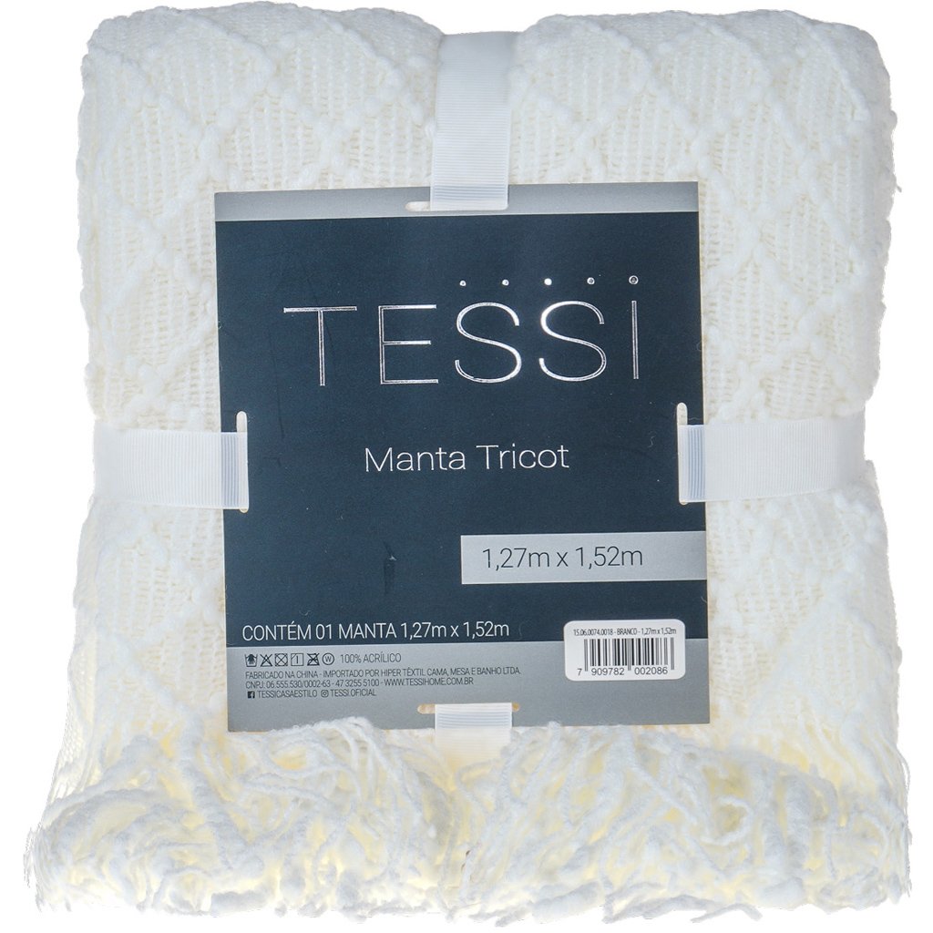 Manta Tricot Style Decorativa 127x152 Toque Super Macio Branco