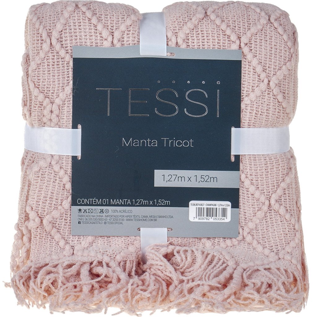 Manta Tricot Style Decorativa 127x152 Toque Super Macio Champagne