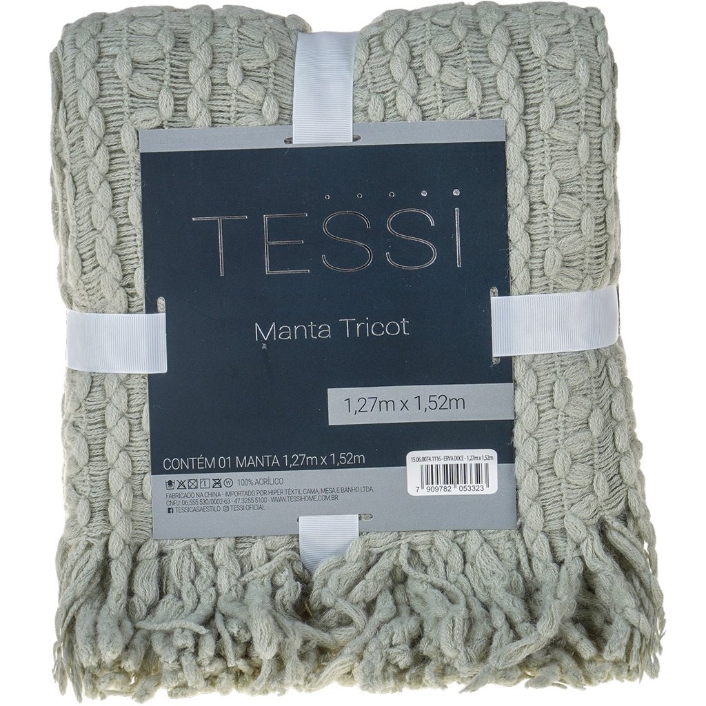 Manta Tricot Style Decorativa 127x152 Toque Super Macio Erva Doce