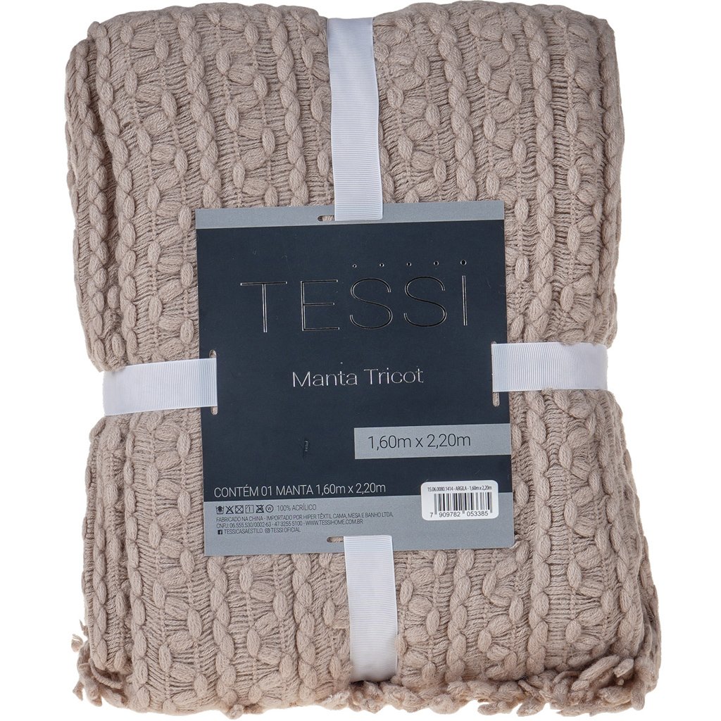 Manta Tricot Style Decorativa 160x220 Toque Super Macio Argila
