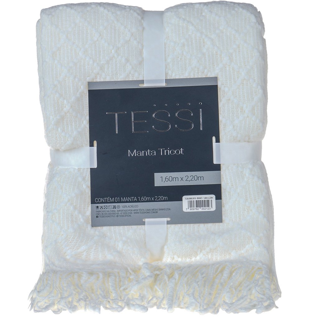 Manta Tricot Style Decorativa 160x220 Toque Super Macio Branco