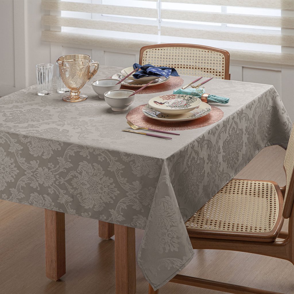 Toalha de Mesa 160x320 Damask Ligamento Cetim 12 Lugares Fendi