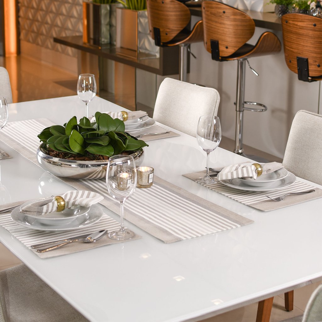 Trilho de Mesa 150x30 Fio Tinto Tessi Stripes Taupe