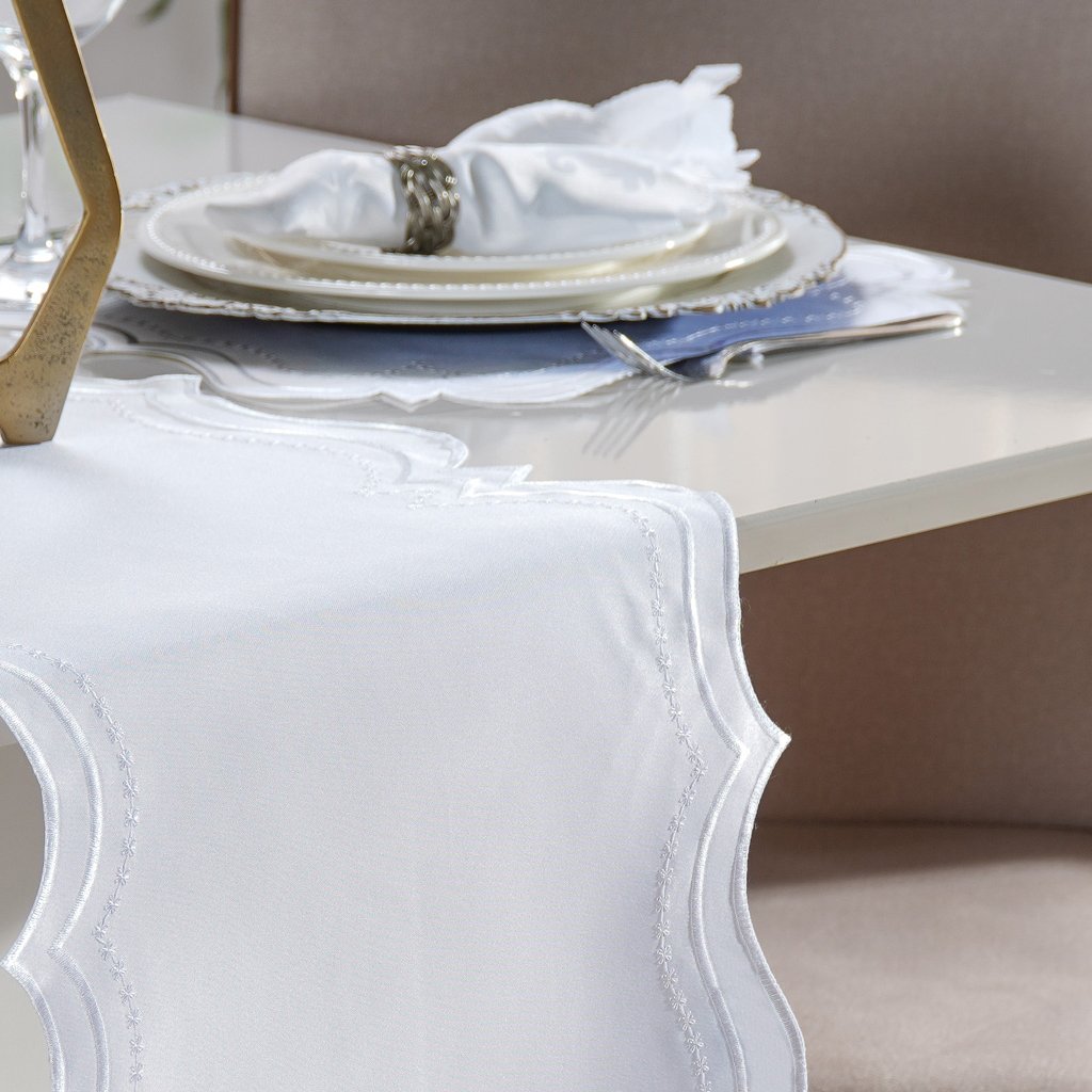 Trilho de Mesa Bordare Bordado 40x150cm Branco