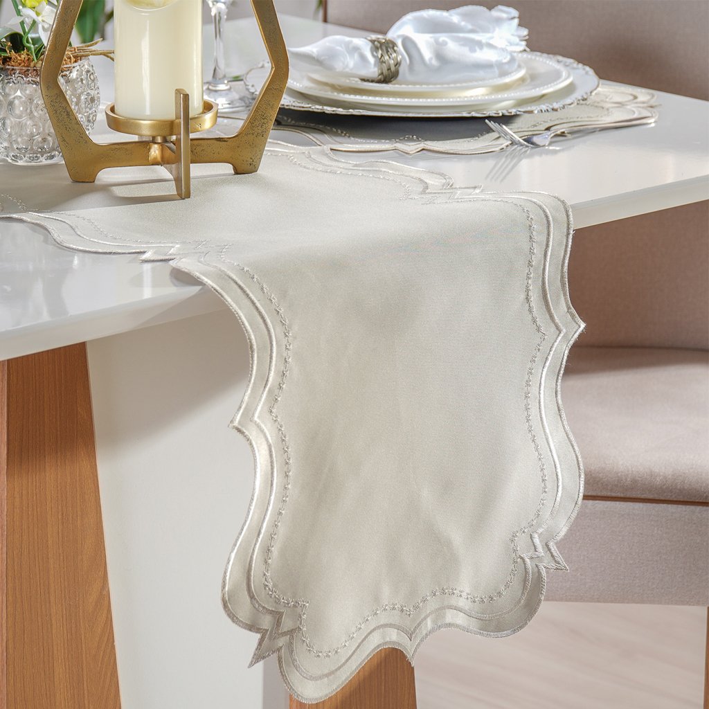 Trilho de Mesa Bordare Bordado 40x180cm Pergaminho