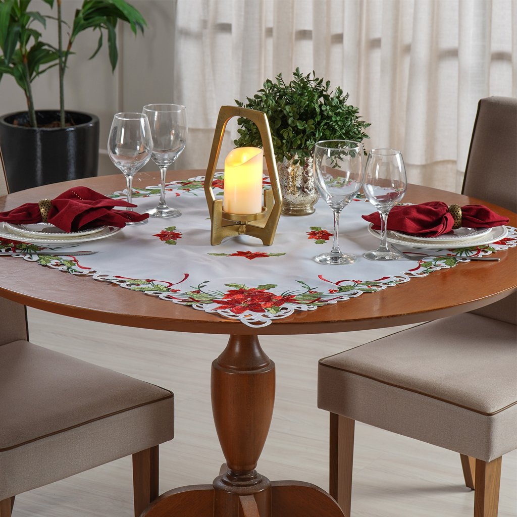 Trilho de Mesa Natalino Bordado Inglês 40x140 Noel Fleur