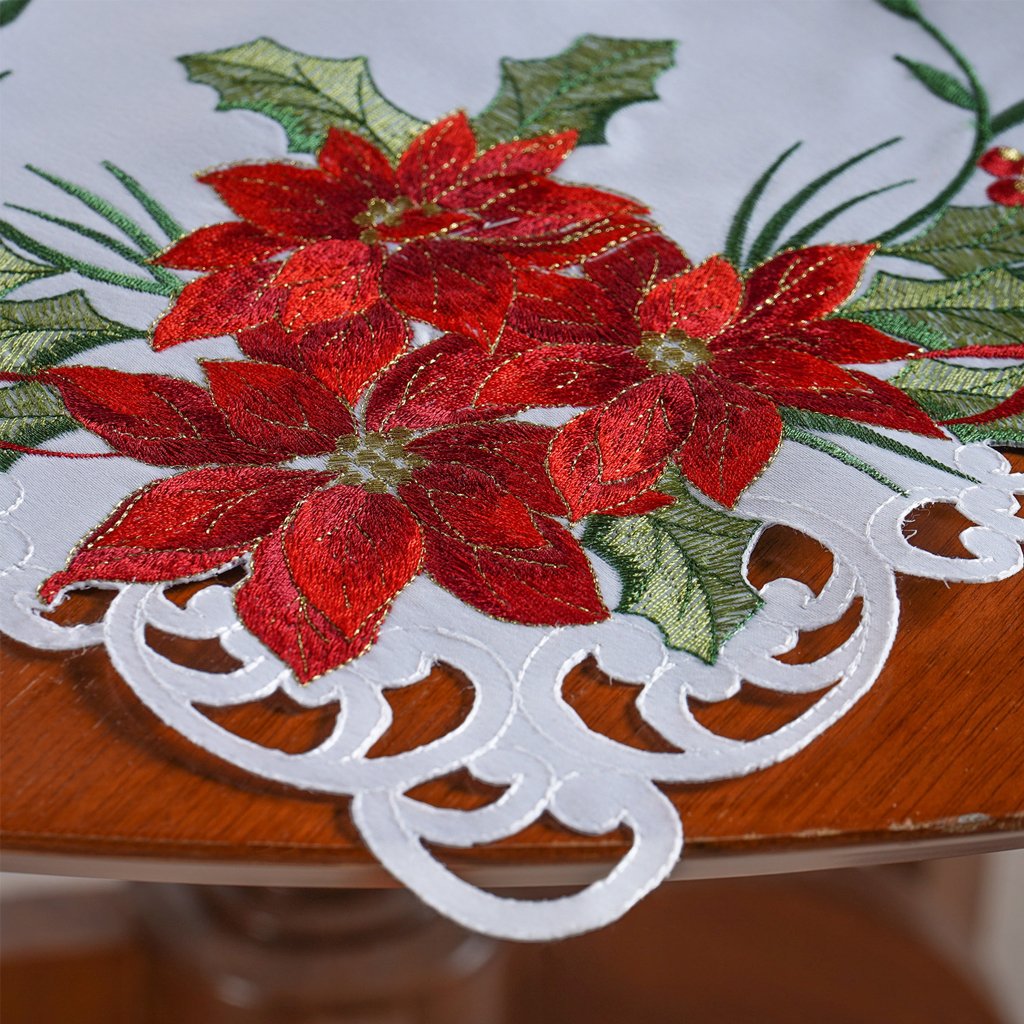 Trilho de Mesa Natalino Bordado Inglês 40x140 Noel Fleur