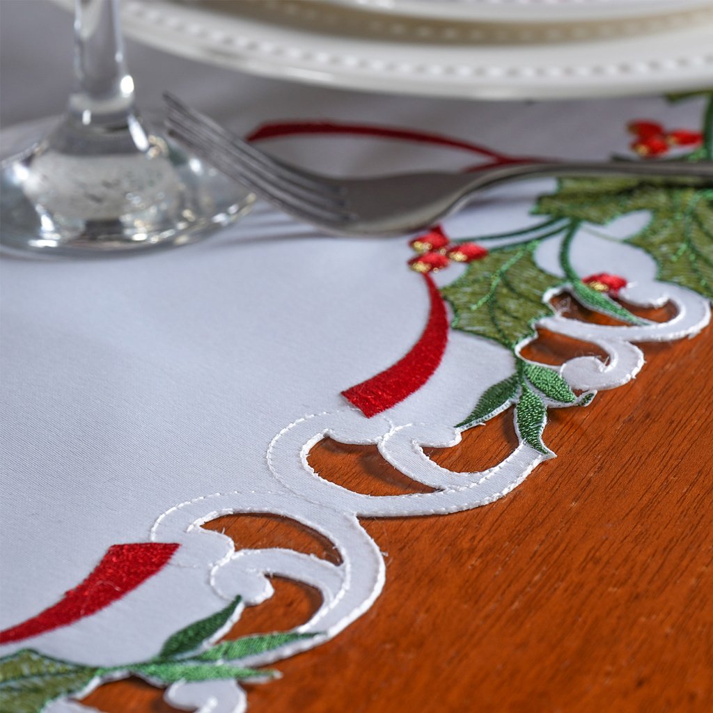 Trilho de Mesa Natalino Bordado Inglês 40x140 Noel Fleur