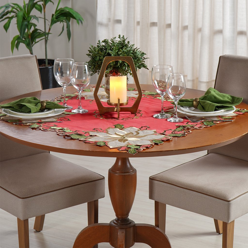 Trilho de Mesa Natalino Bordado Inglês 40x140 Rouge