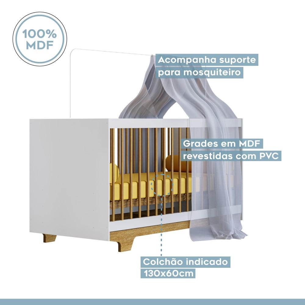 Berço Mini Cama Flocos Tigus Baby Branco Madeirado Ypê