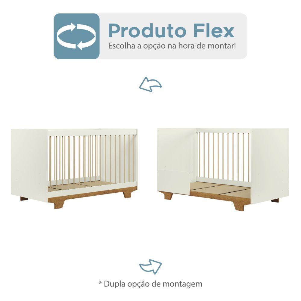 Berço Mini Cama Flocos Tigus Baby Off White Madeirado Ypê