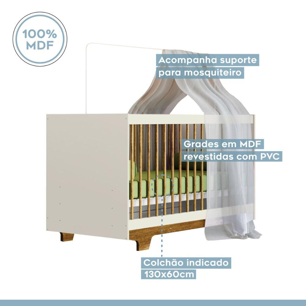 Berço Mini Cama Flocos Tigus Baby Off White Madeirado Ypê