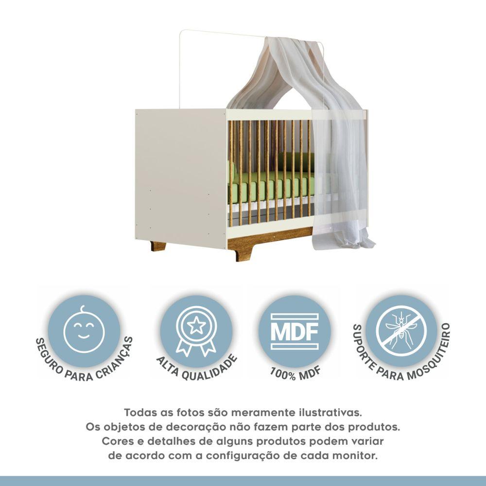 Berço Mini Cama Flocos Tigus Baby Off White Madeirado Ypê
