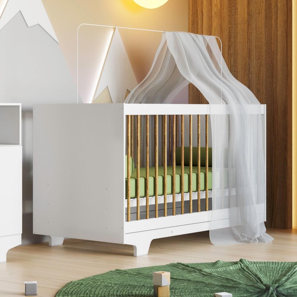 Berço Mini Cama Flocos com Colchão Tigus Baby Branco