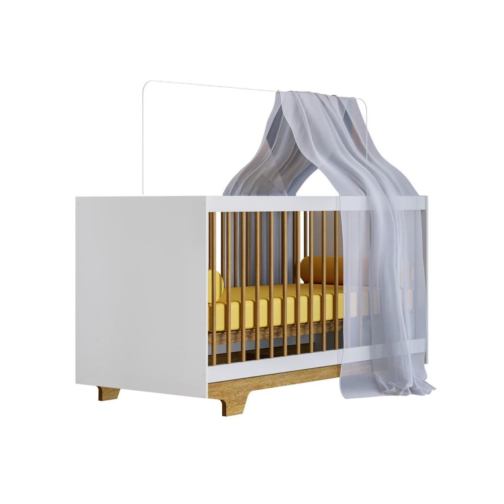 Berço Mini Cama Flocos com Colchão Tigus Baby Branco Madeirado Ypê