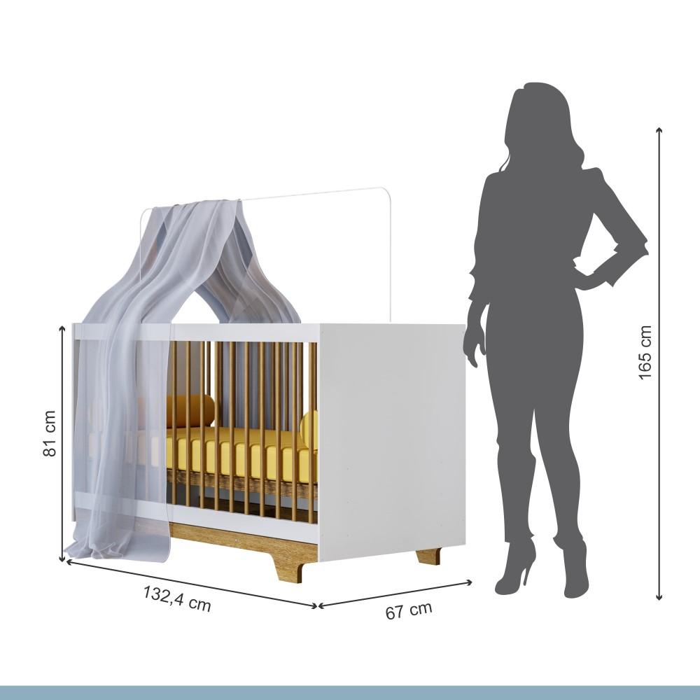 Berço Mini Cama Flocos com Colchão Tigus Baby Branco Madeirado Ypê