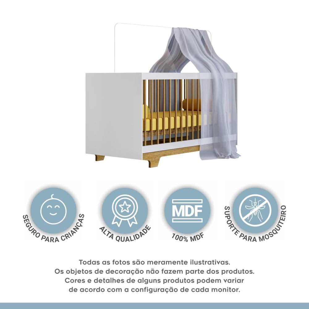 Berço Mini Cama Flocos com Colchão Tigus Baby Branco Madeirado Ypê