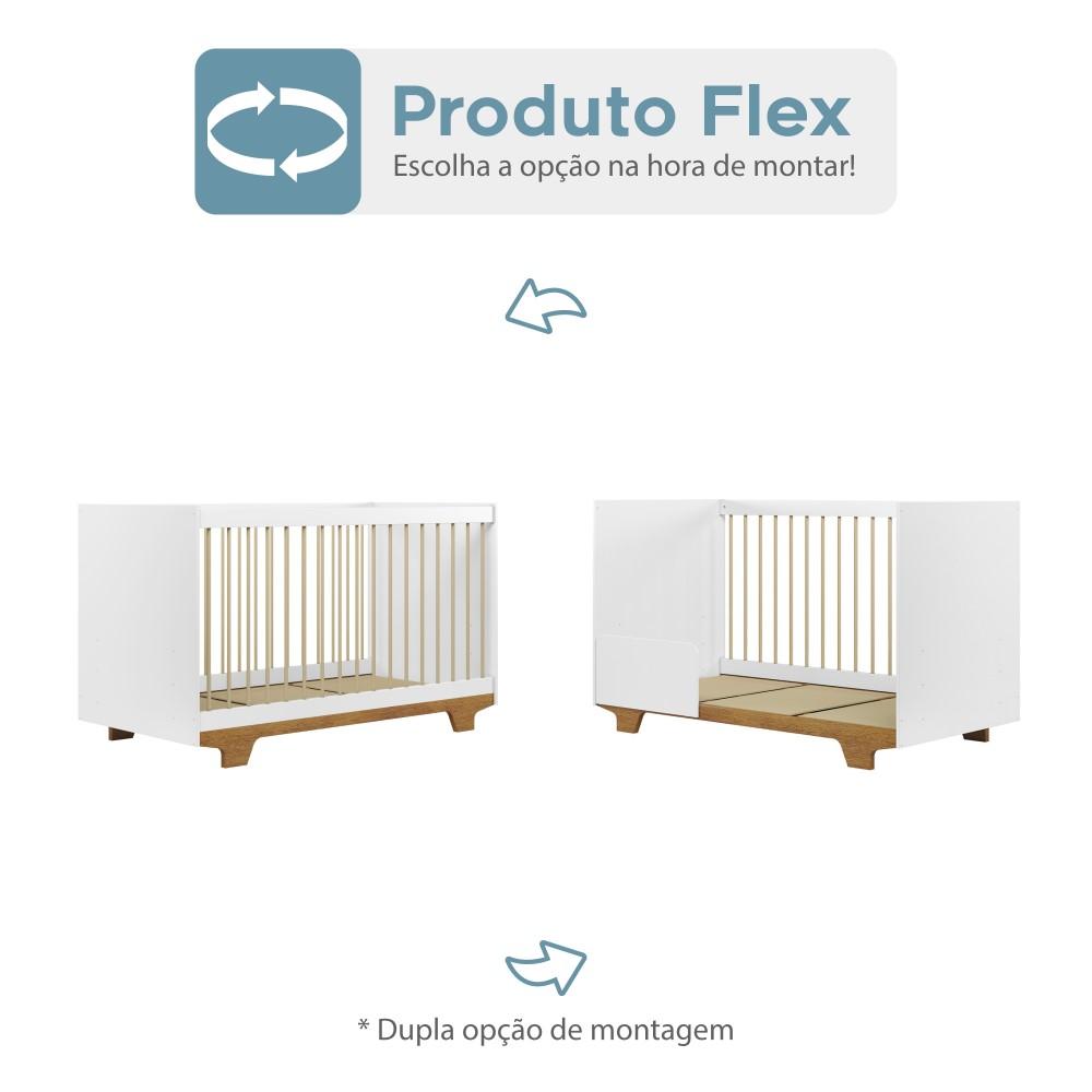 Berço Mini Cama Flocos com Colchão Tigus Baby Branco Madeirado Ypê