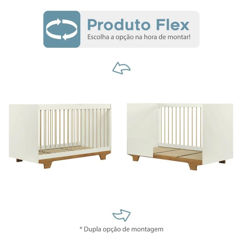 Berço Mini Cama Flocos com Colchão Tigus Baby Off White Madeirado Ypê