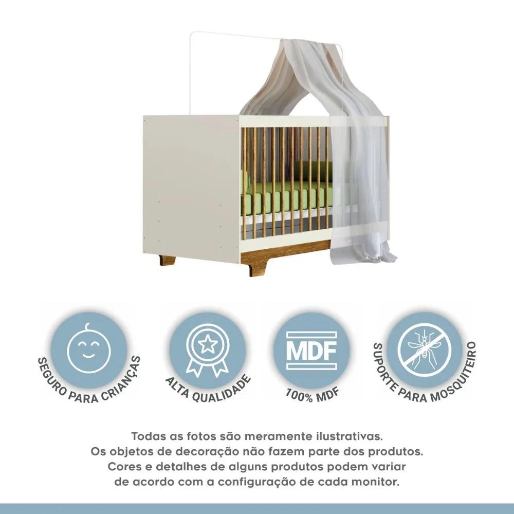 Berço Mini Cama Flocos com Colchão Tigus Baby Off White Madeirado Ypê