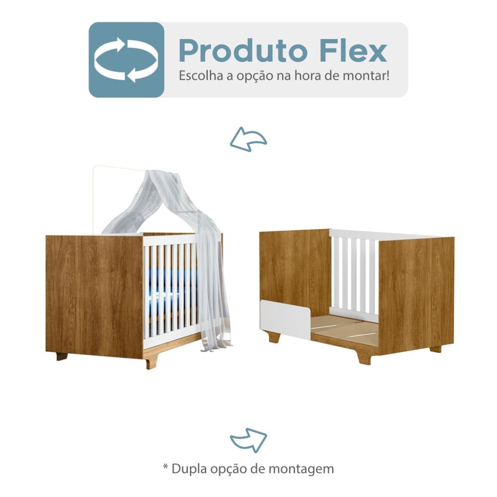 Berço Mini Cama com Colchão Life Tigus Baby Branco Madeirado Ypê