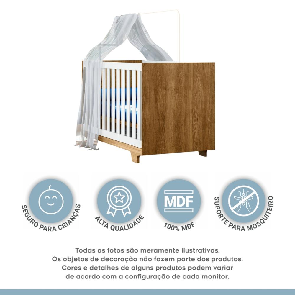 Berço Mini Cama com Colchão Life Tigus Baby Branco Madeirado Ypê