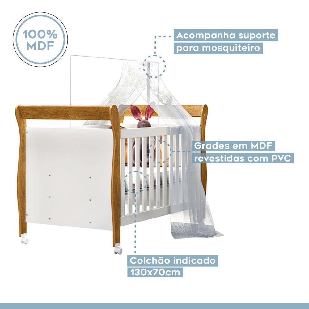 Berço Mini Cama com Colchão Slim Tigus Baby Branco Madeirado Ypê